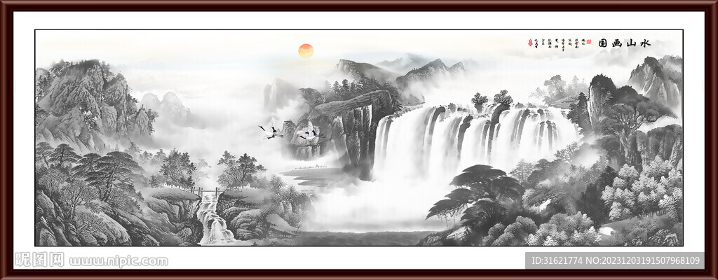 国画水墨山水画