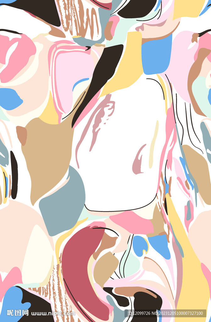 手绘色块数码印花