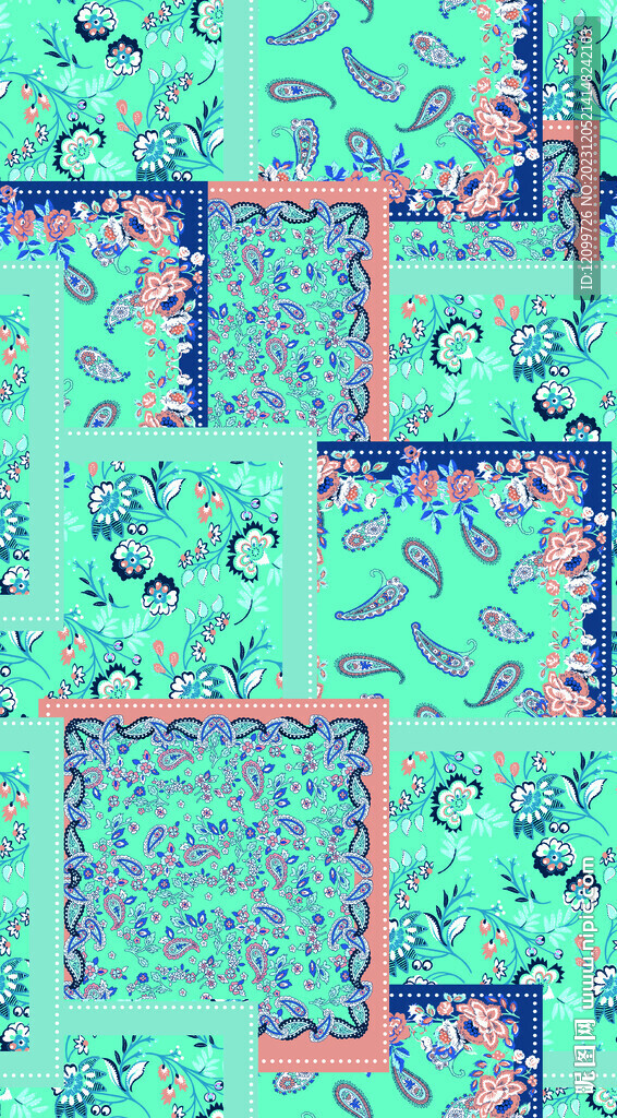 大牌数码印花腰果手绘