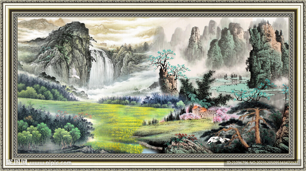 聚宝盆山水画 
