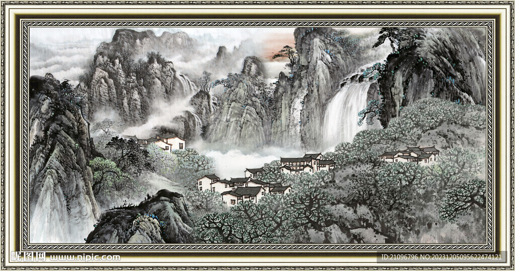 聚宝盆山水画 
