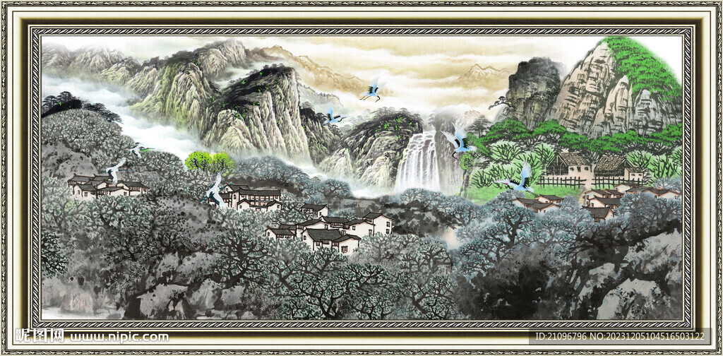 聚宝盆山水画 