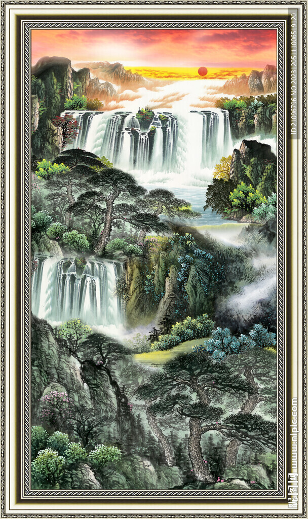 聚宝盆山水画 