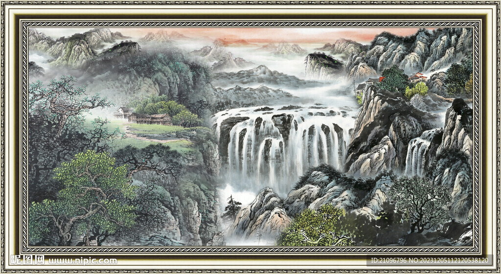 聚宝盆山水画 