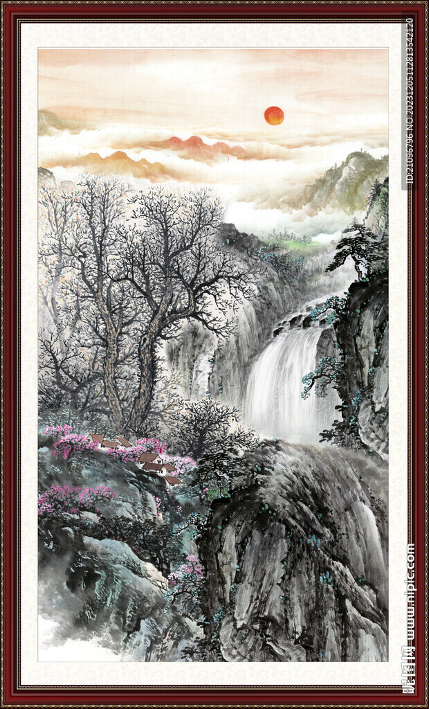 聚宝盆山水画 