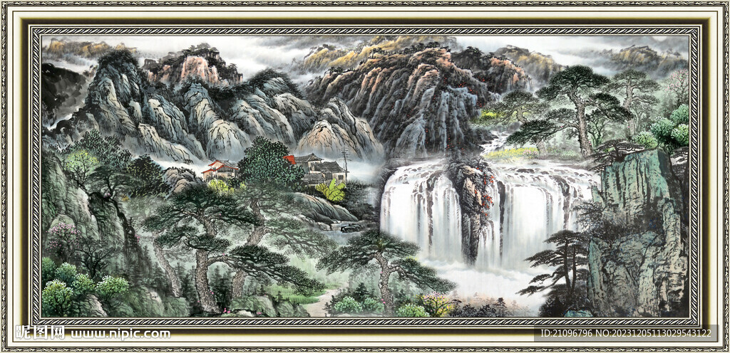 聚宝盆山水画 