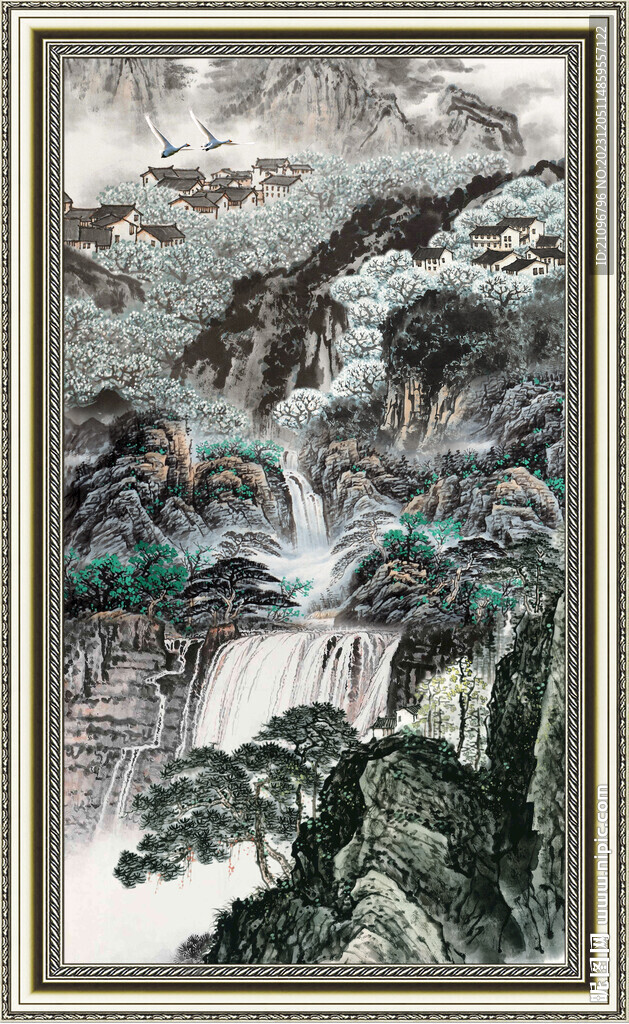 聚宝盆山水画 