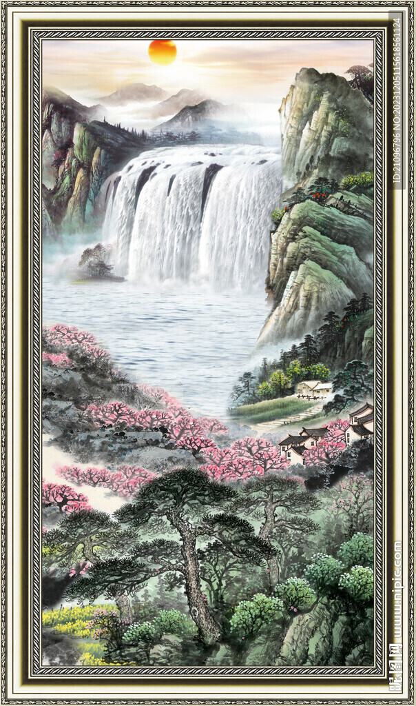 聚宝盆山水画 