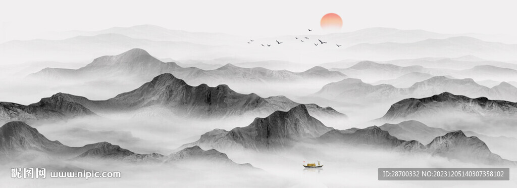 中式巨幅意境山水画