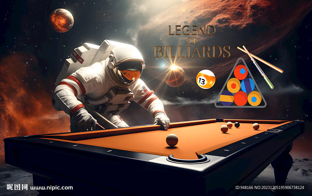 创意宇航员台球桌球广告壁画背景