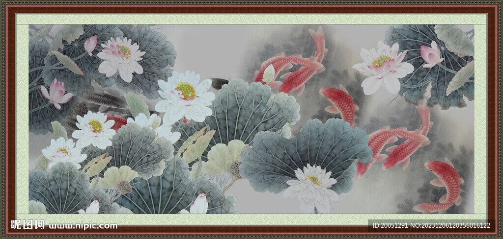 荷花九鱼图 