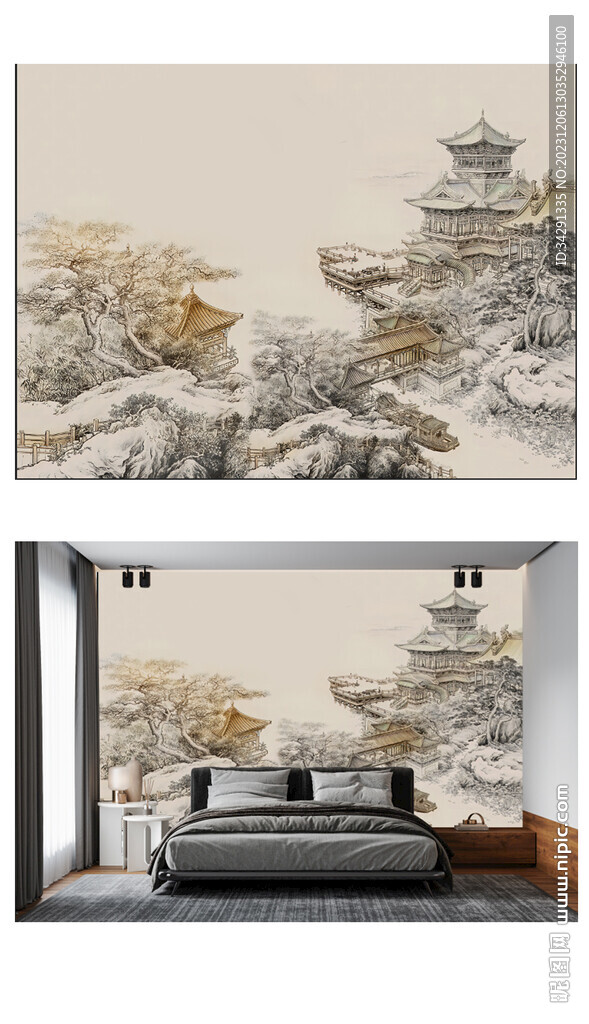 高清意境山水背景墙壁画图片 