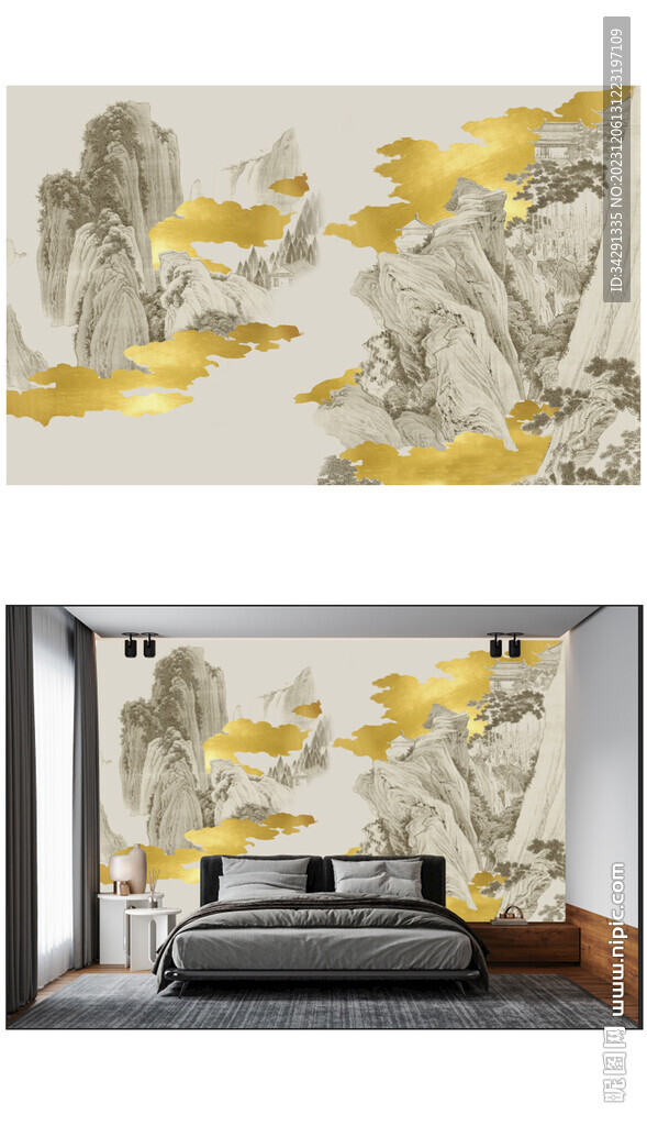 高清意境山水背景墙壁画