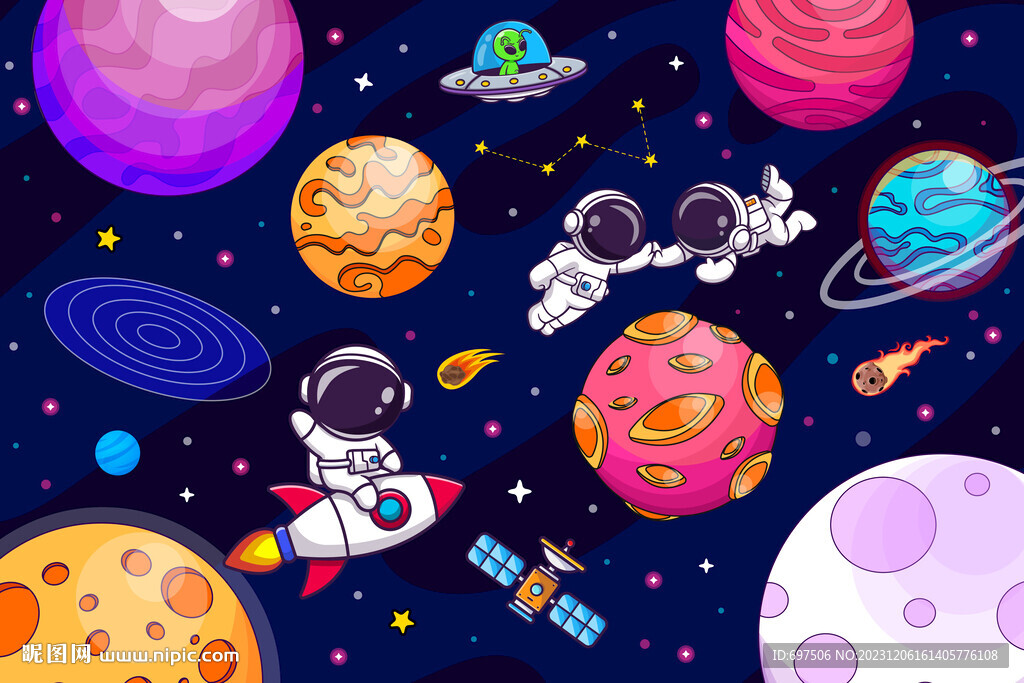 太空星球卡通宇航员银河宇宙背景