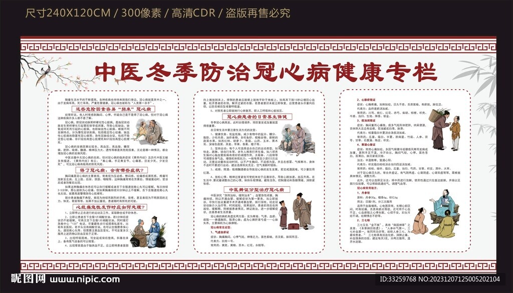 中医冬季防治冠心病健康宣传栏
