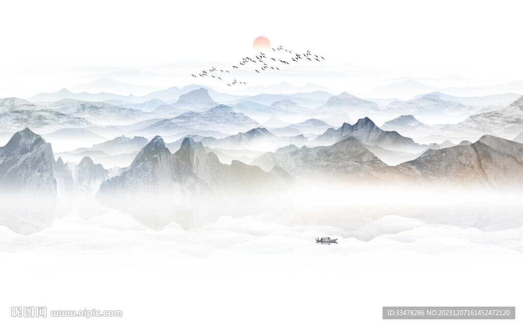 现代山水沙发背景墙画