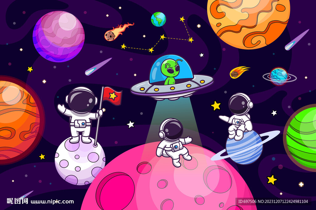 可爱宇航员星球卡通太空宇宙背景
