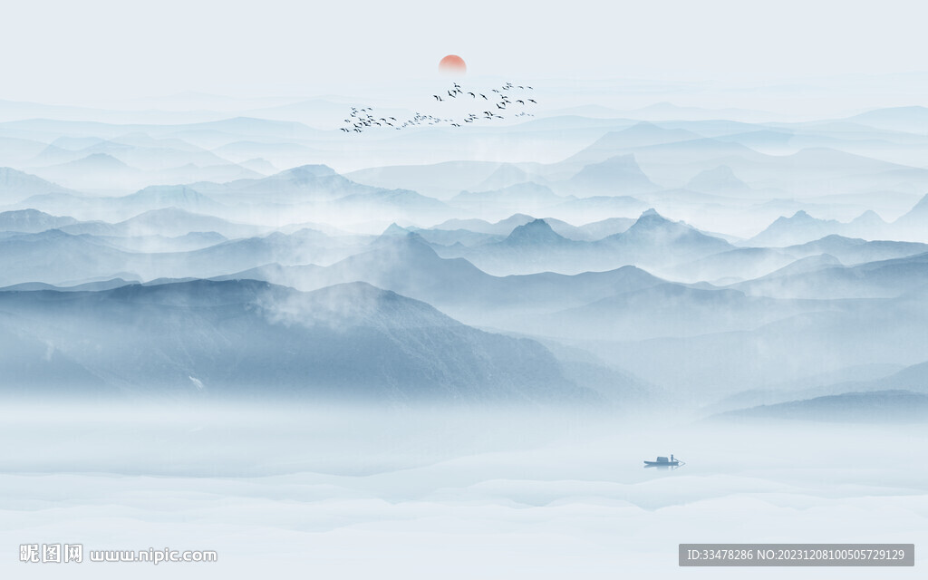 现代简约水墨山水画背景墙