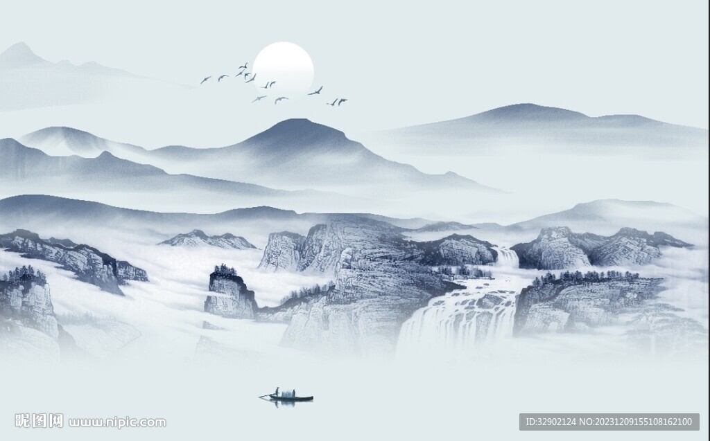 瀑布山水画