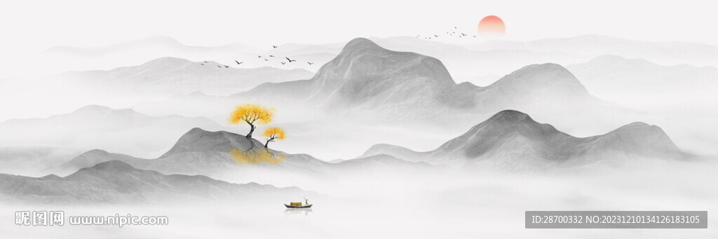 新中式巨幅水墨山水画