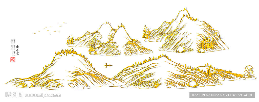 意境抽象线条山水画
