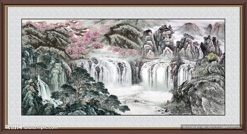 聚宝盆山水画 