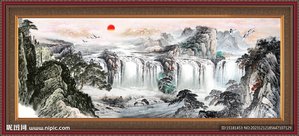 聚宝盆山水画 