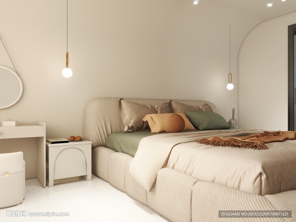 奶油风格卧室效果图