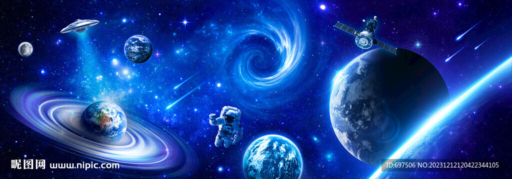 蓝色宇宙星球太空黑洞宇航员背景