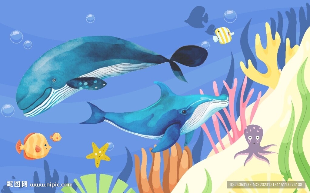 卡通鲸鱼海洋世界
