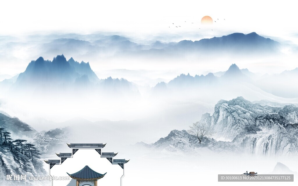 新款 中式人气山水 Tif分层