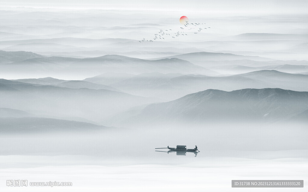 禅意水墨画背景墙