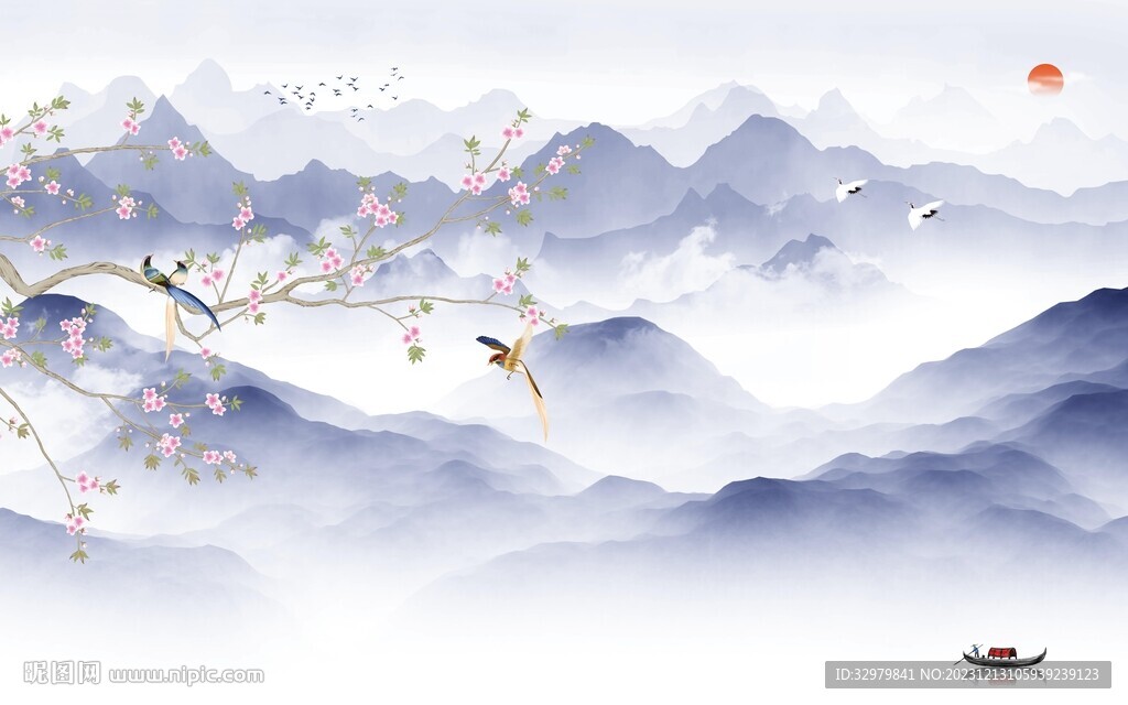 简约 意境中式山水 Tif分层