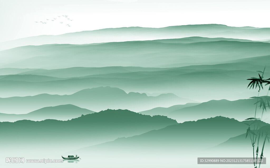 人气 中式背景山水 TIf分层