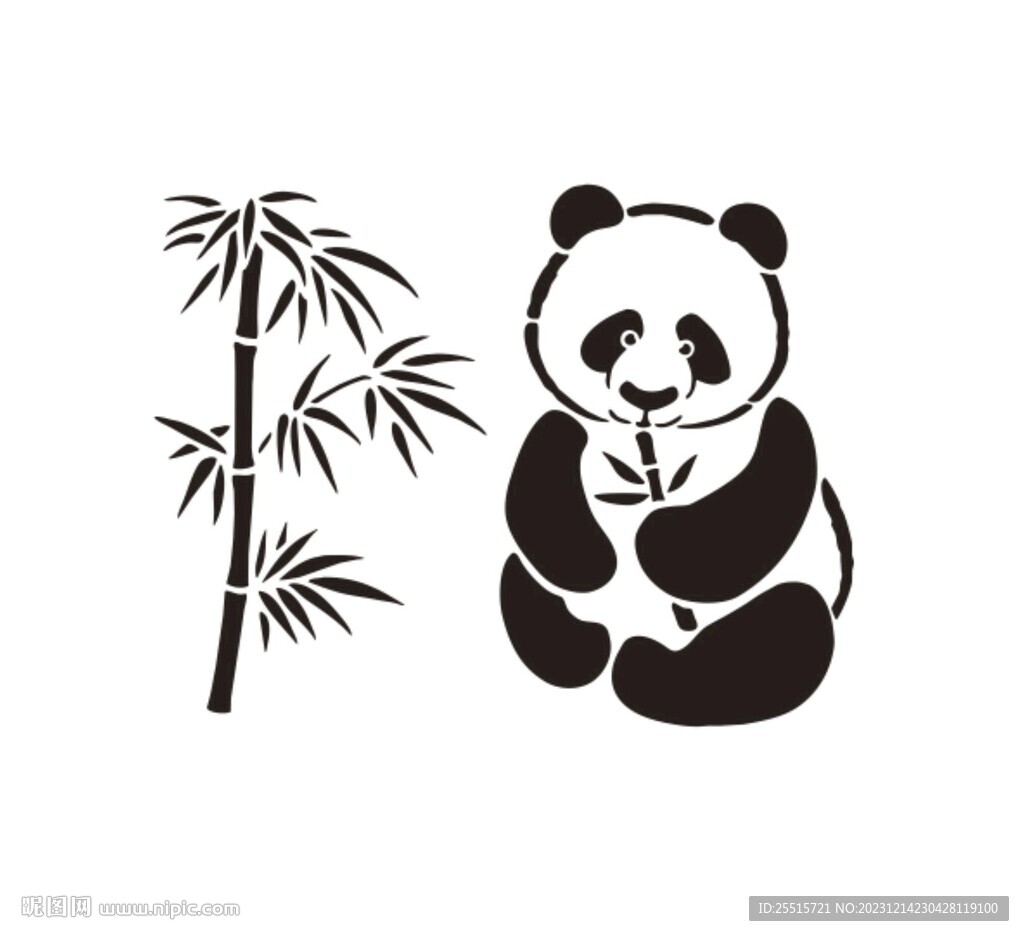 卡通熊猫竹子图案