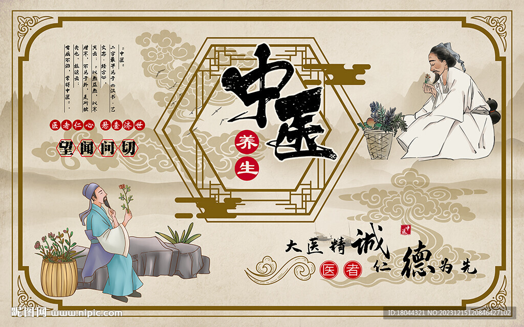 中国风中医养生工装背景墙
