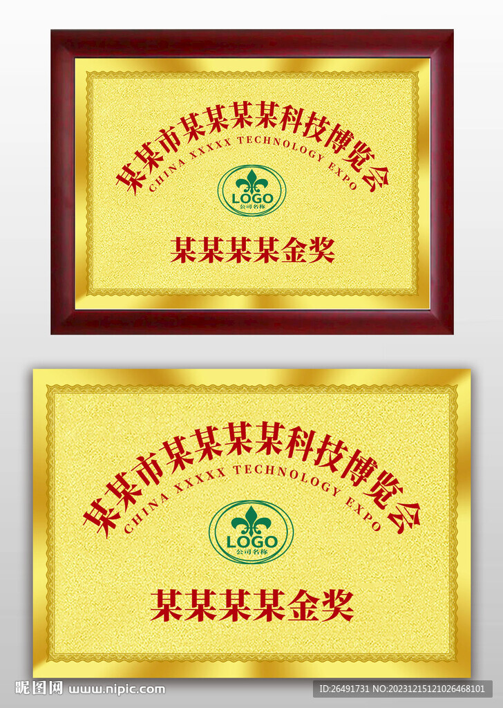 金色磨砂感金奖荣誉奖牌铜牌牌匾