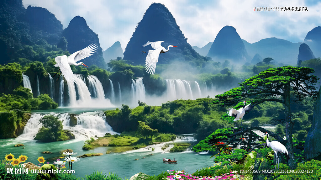 瀑布风景画