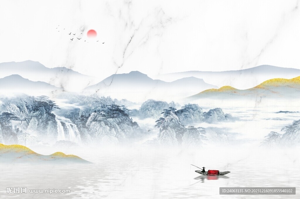 瀑布山水画