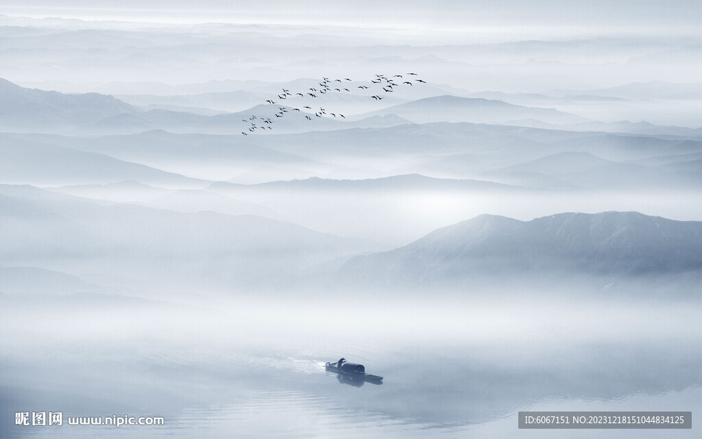 中式意境水墨山水画