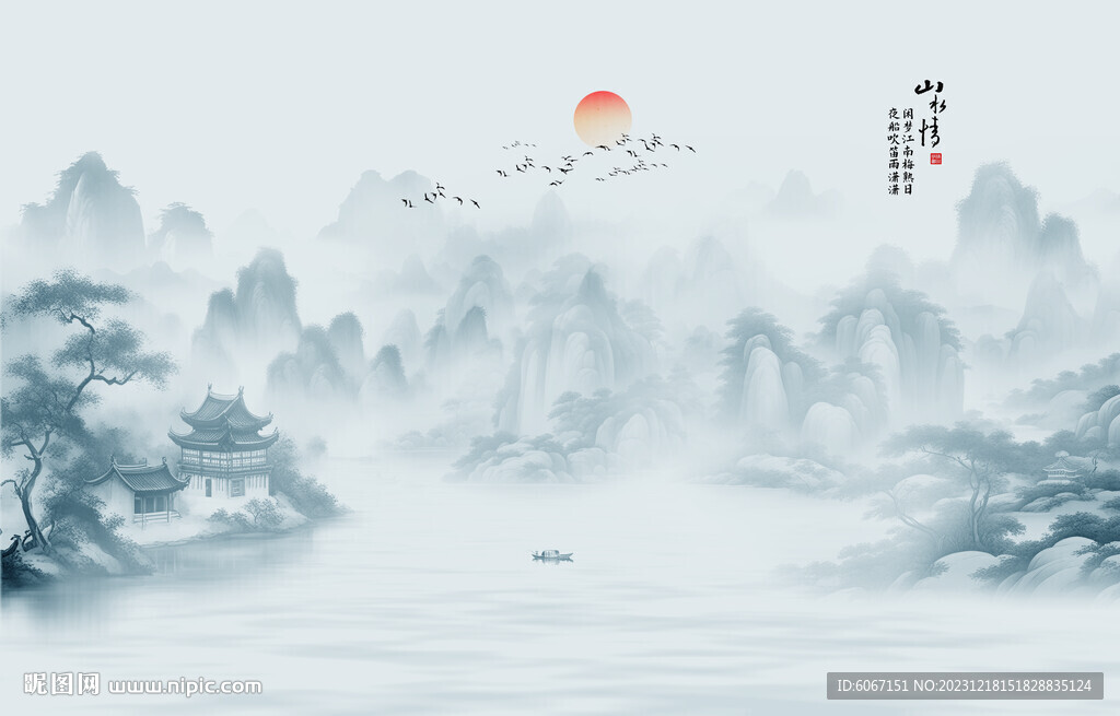 水墨江南水乡背景墙