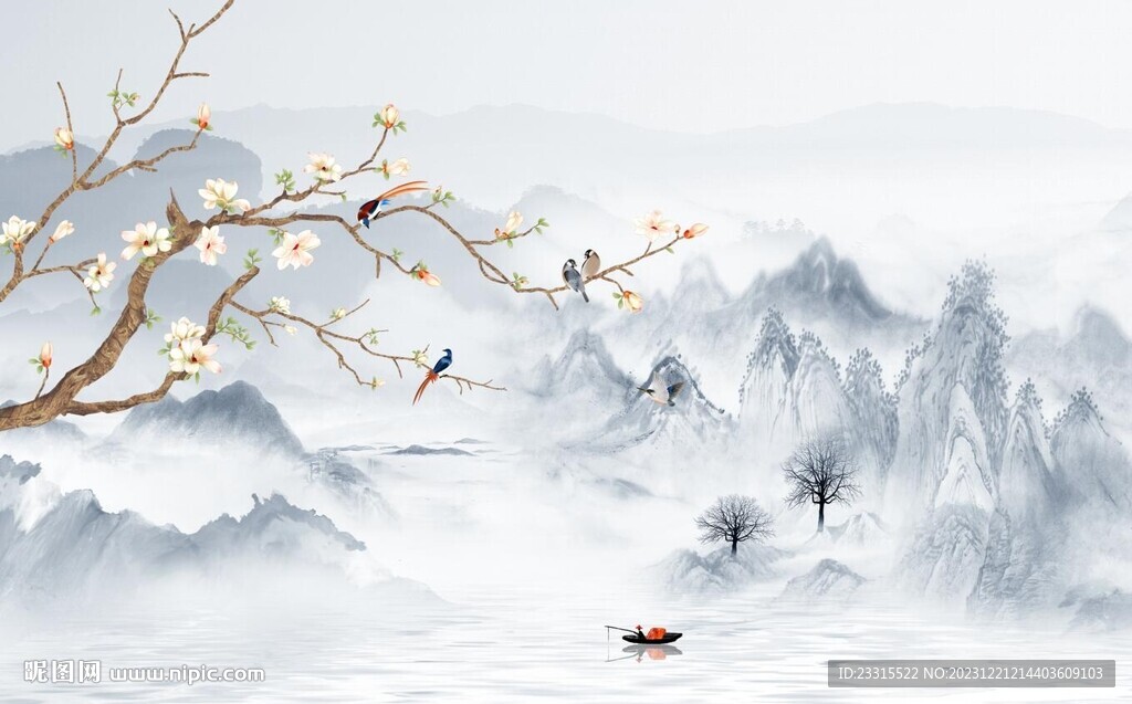 新中式山水背景墙