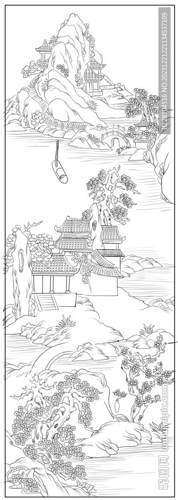 白描古建图
