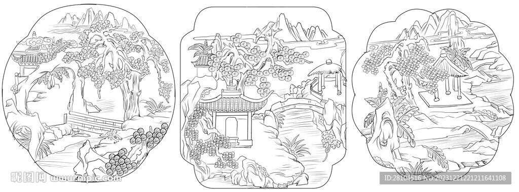 白描古建图