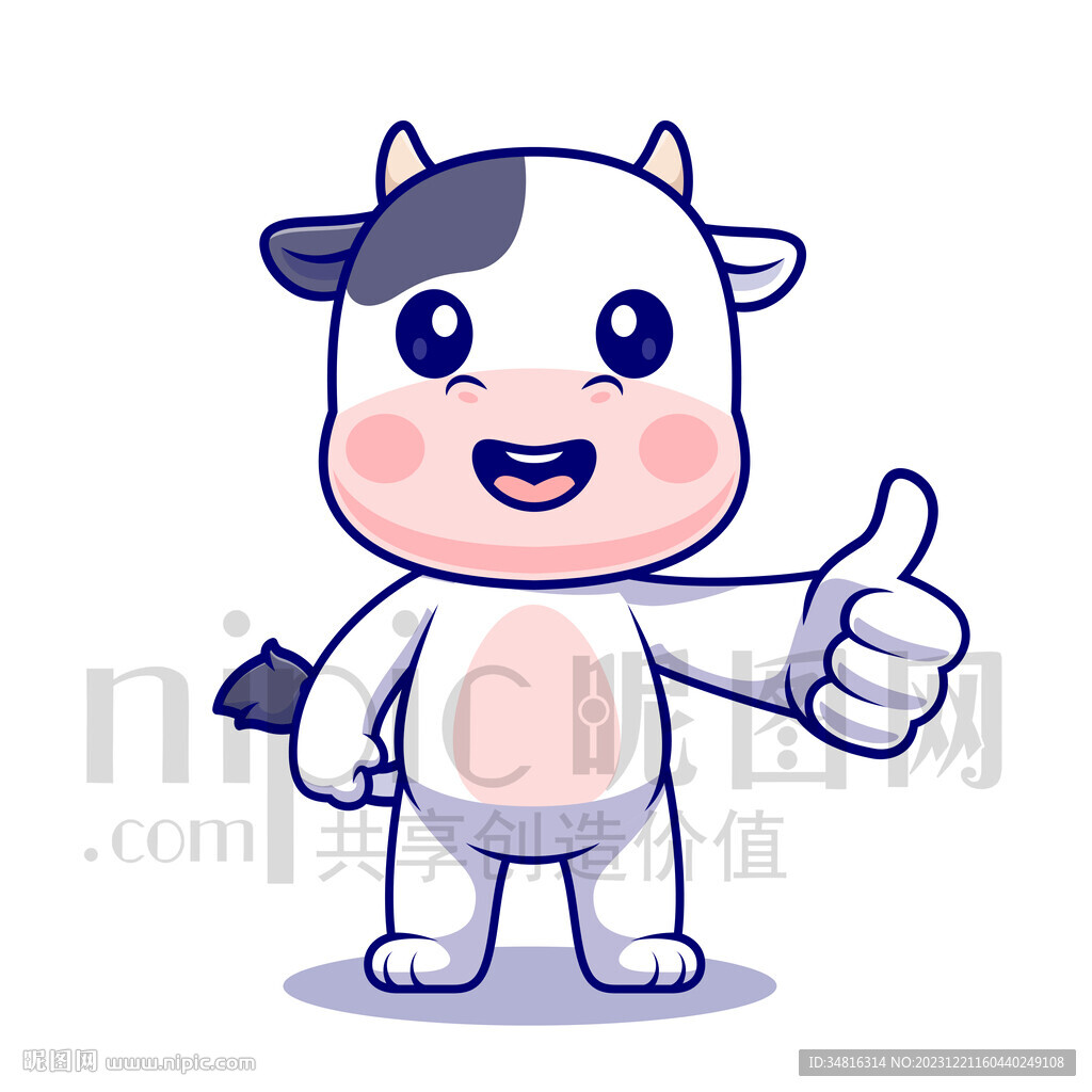 可爱卡通点赞的小奶牛
