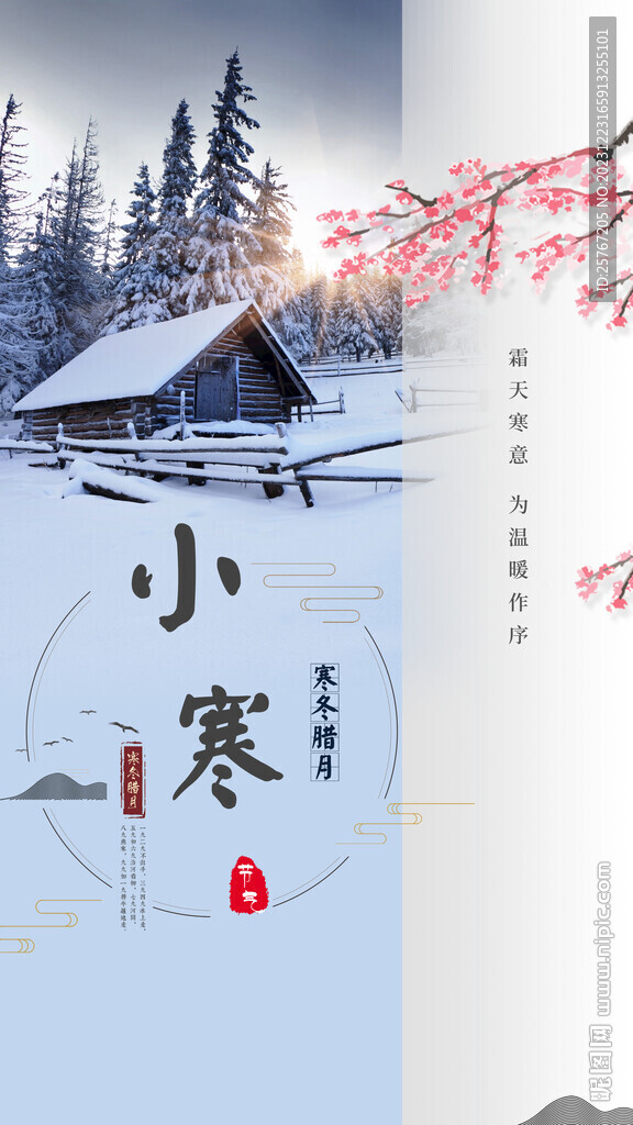 蓝色简约风二十四节气小寒