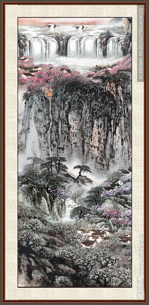 瀑布风景画 