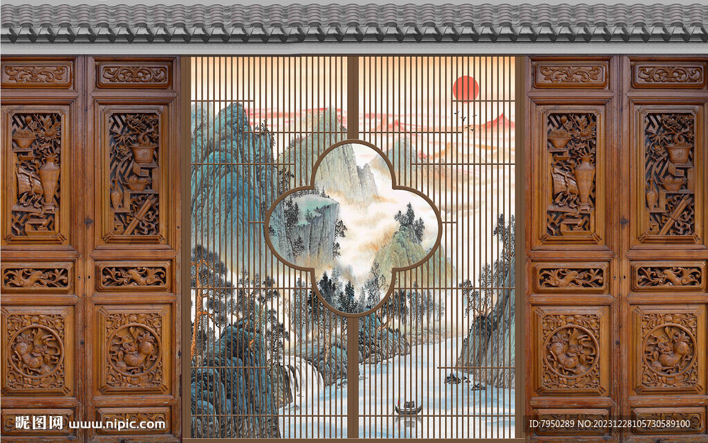 新中式背景墙  