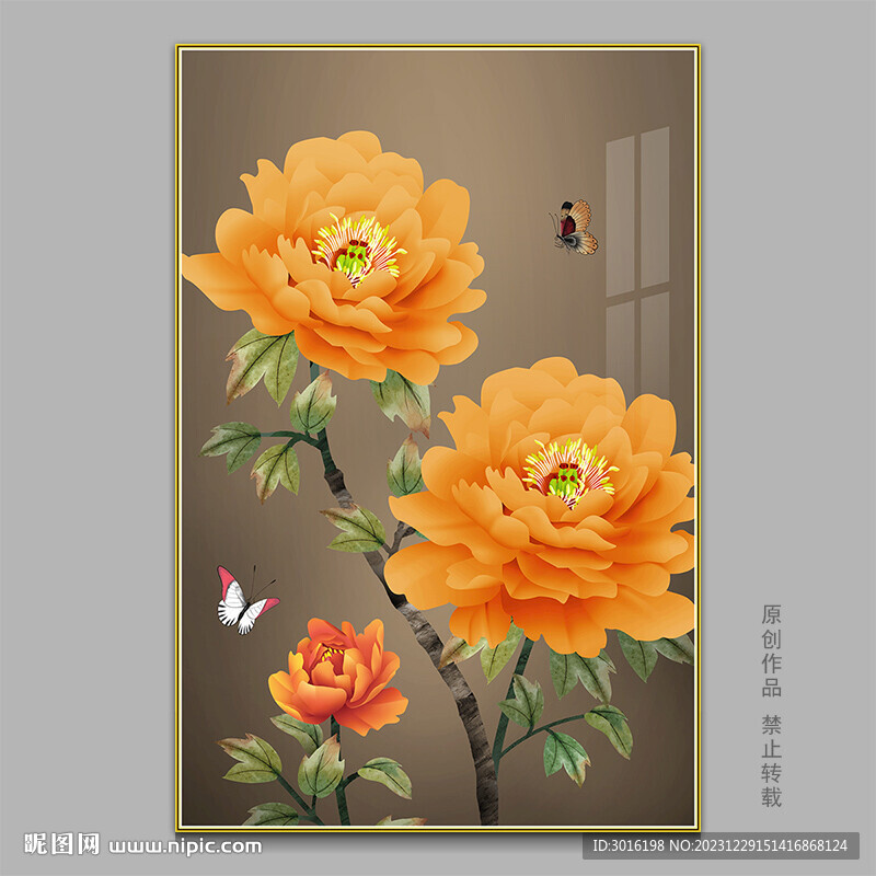 新中式花鸟牡丹国画