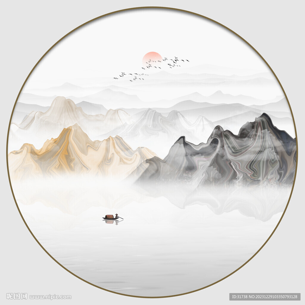 圆形抽象水墨画